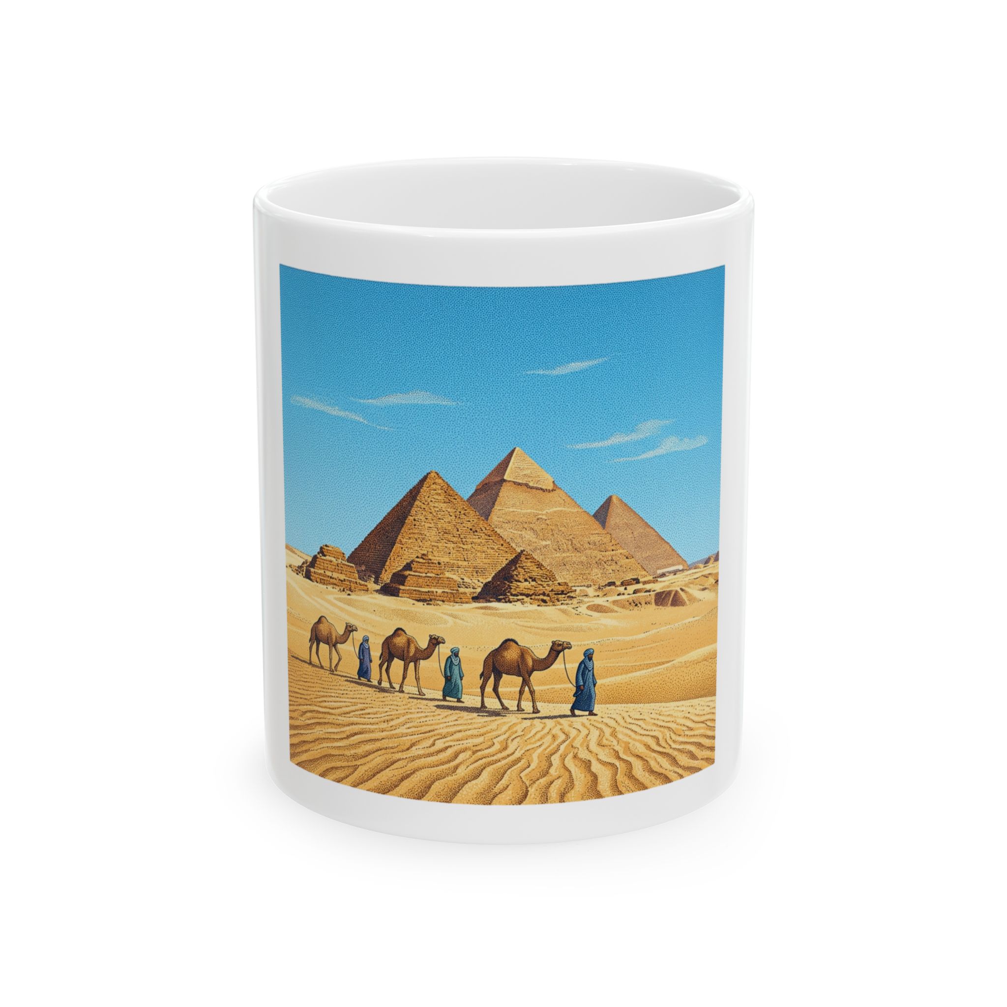 Egypt Pyramids Ceramic Mug — Desert Camel Caravan Travel Coffee Cup (11oz/15oz)